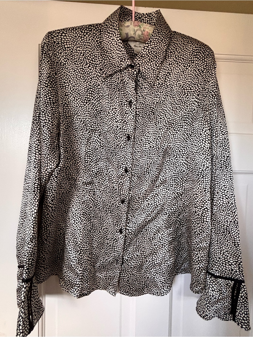 Talbot’s Black & White Dot-Pattern 100% silk long Sleeve Shirt